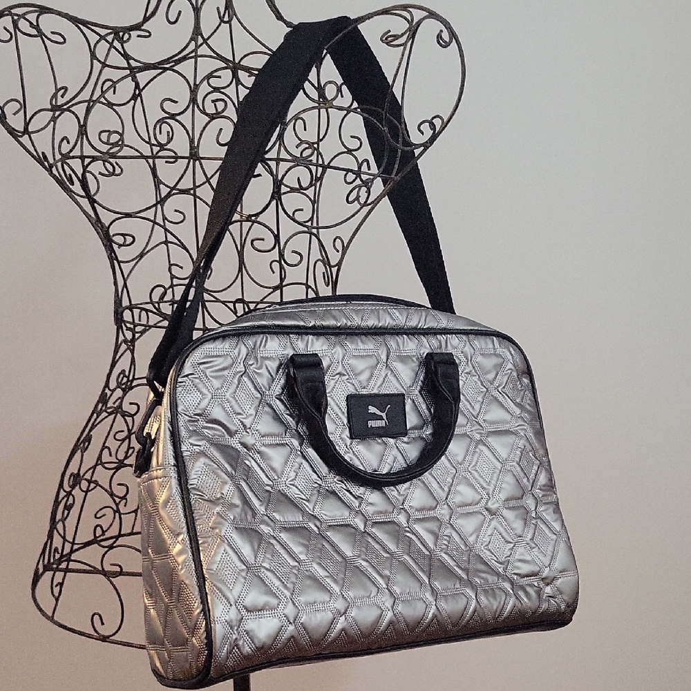 Puma Metallic Silver Quilted Travel Bag
